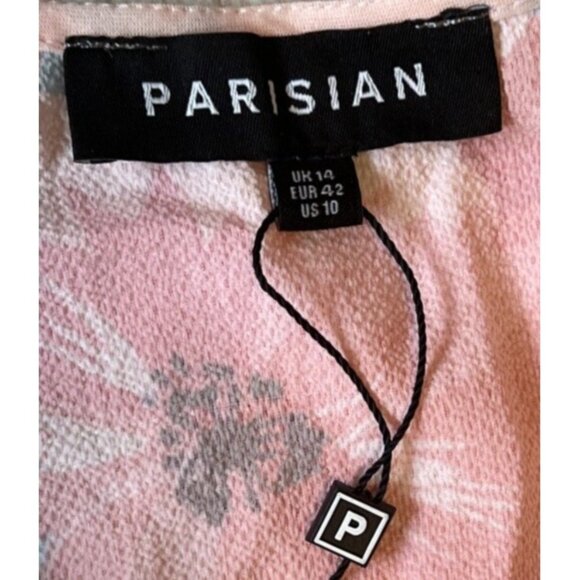 Parisian Womans Pink Blue Floral Jumpsuit High Leg Slits Resort Vacay Size 10 - Picture 5 of 8